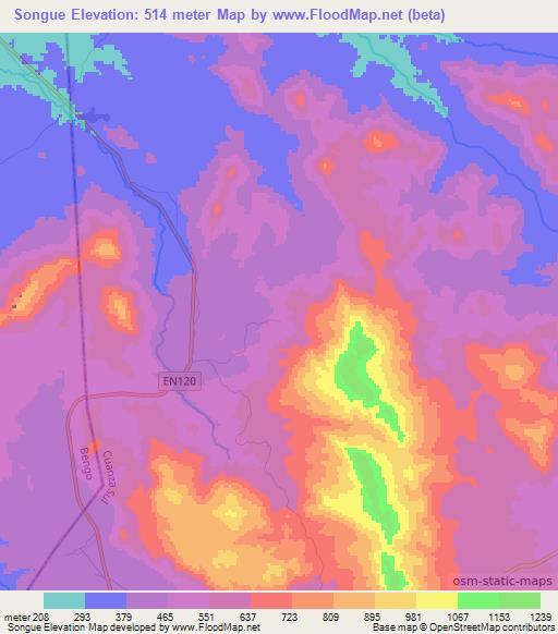Songue,Angola Elevation Map