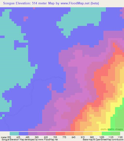 Songue,Angola Elevation Map