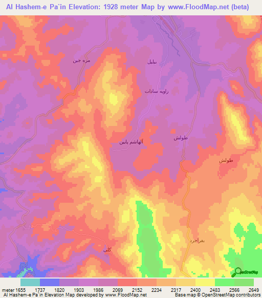 Al Hashem-e Pa`in,Iran Elevation Map