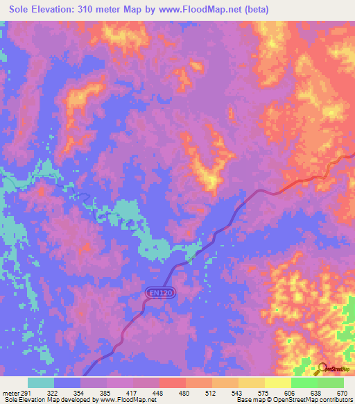 Sole,Angola Elevation Map