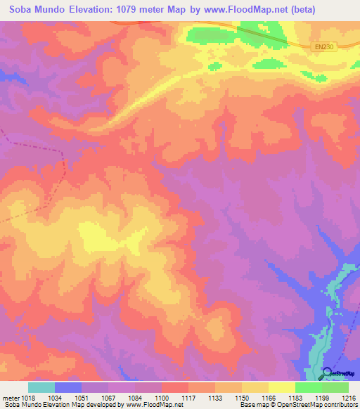 Soba Mundo,Angola Elevation Map