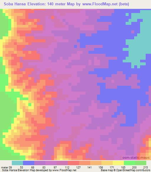 Soba Hansa,Angola Elevation Map