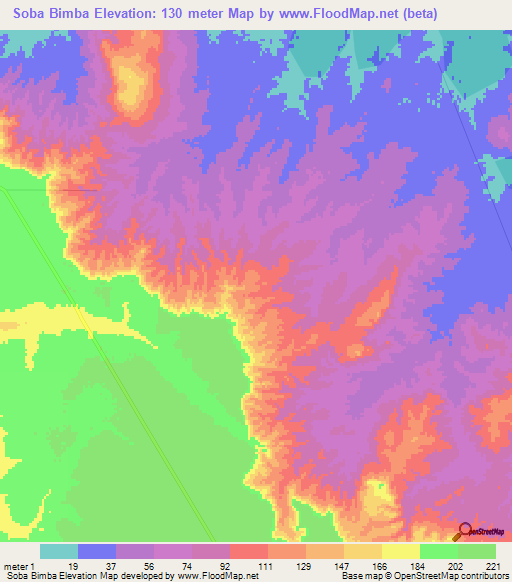Soba Bimba,Angola Elevation Map