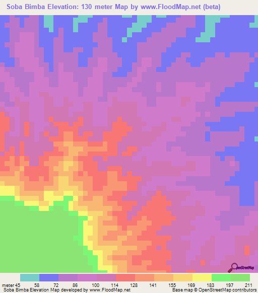 Soba Bimba,Angola Elevation Map
