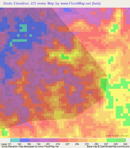 Sindo,Angola Elevation Map
