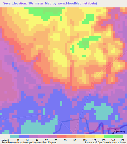 Seva,Angola Elevation Map
