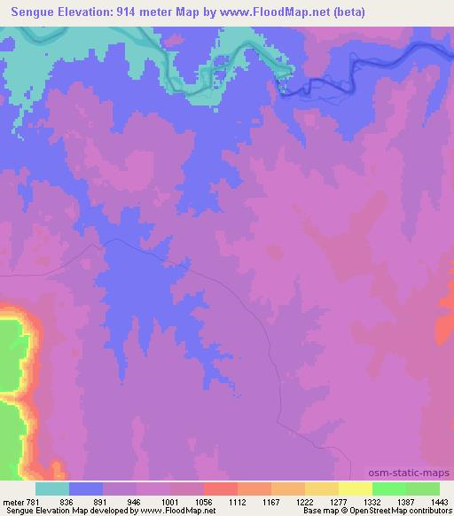 Sengue,Angola Elevation Map