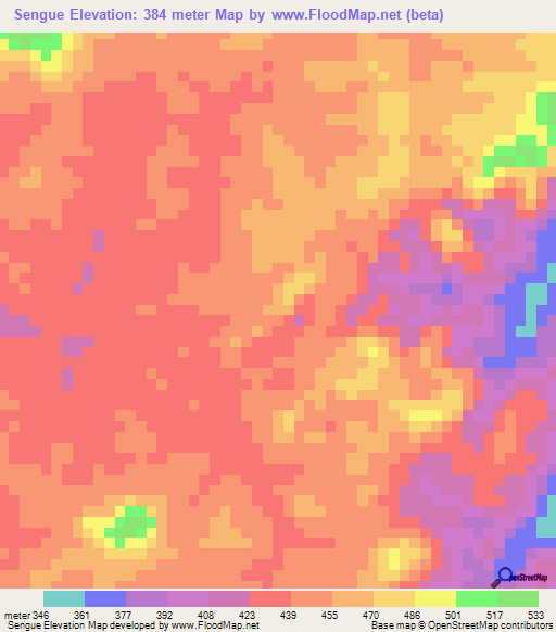 Sengue,Angola Elevation Map