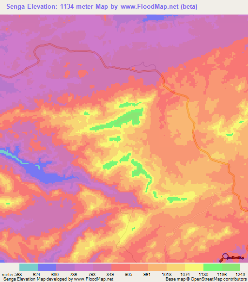 Senga,Angola Elevation Map