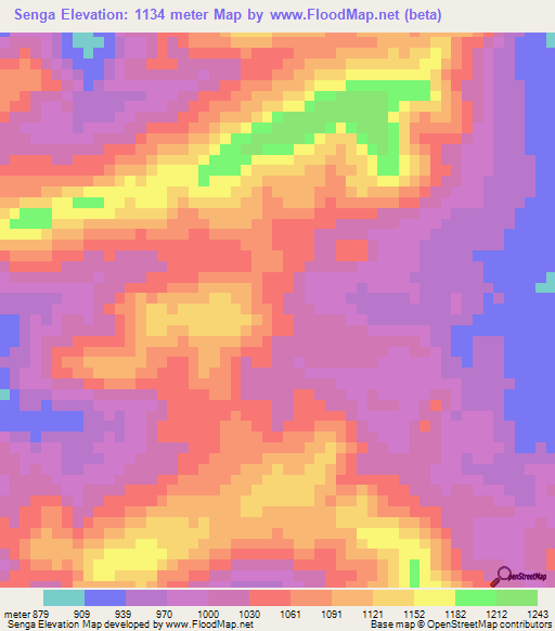 Senga,Angola Elevation Map