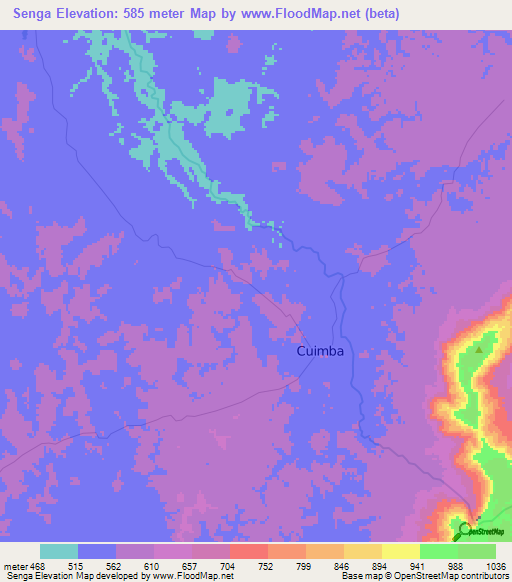 Senga,Angola Elevation Map