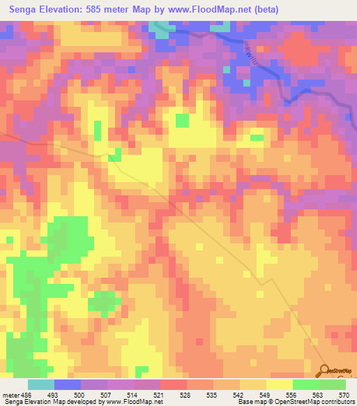 Senga,Angola Elevation Map