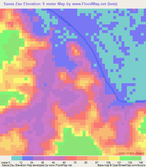 Sassa Zau,Angola Elevation Map