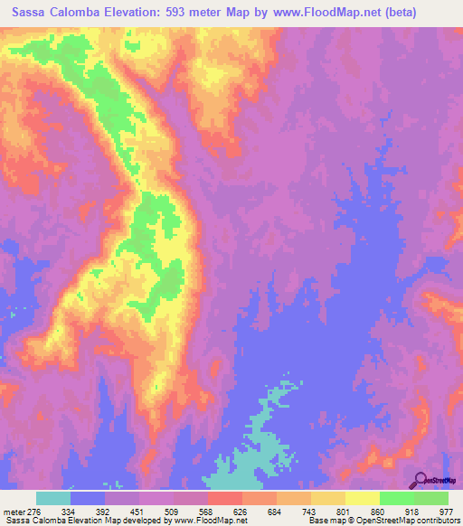 Sassa Calomba,Angola Elevation Map