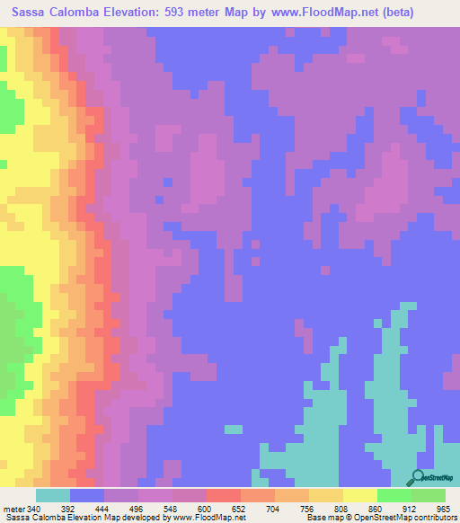 Sassa Calomba,Angola Elevation Map