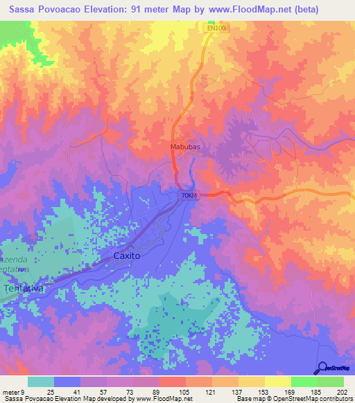 Sassa Povoacao,Angola Elevation Map