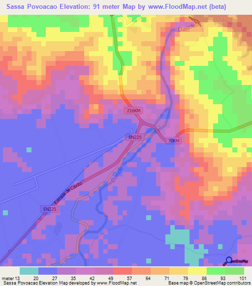 Sassa Povoacao,Angola Elevation Map