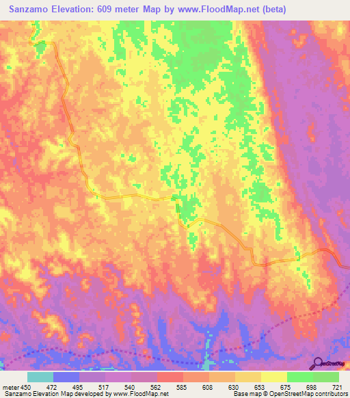 Sanzamo,Angola Elevation Map