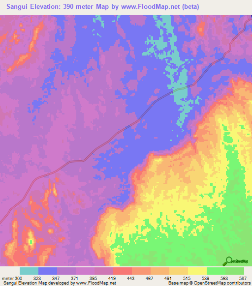 Sangui,Angola Elevation Map