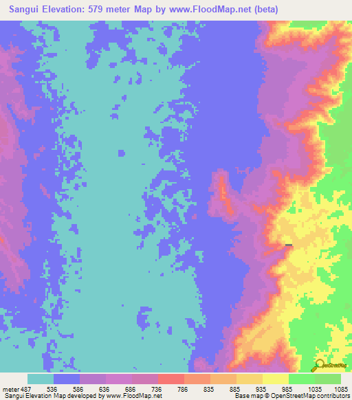 Sangui,Angola Elevation Map