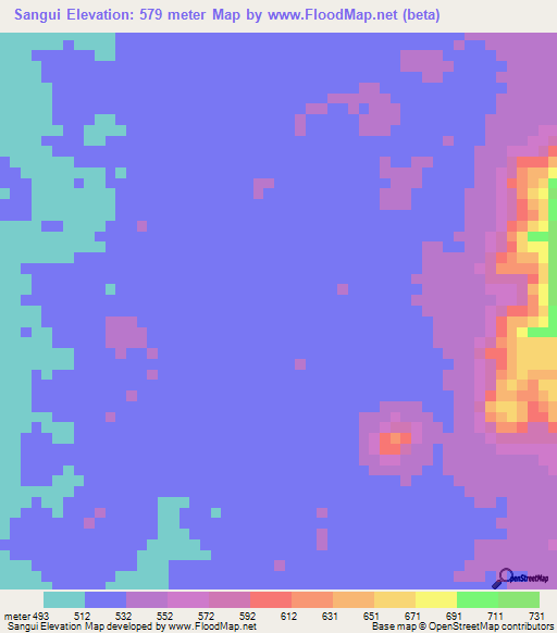 Sangui,Angola Elevation Map