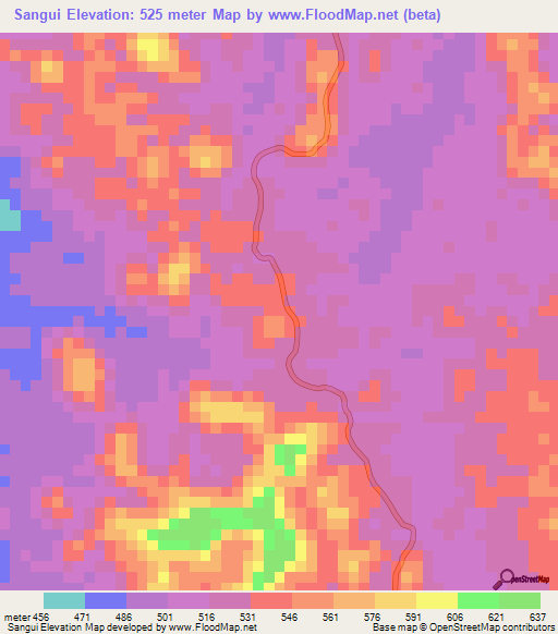 Sangui,Angola Elevation Map