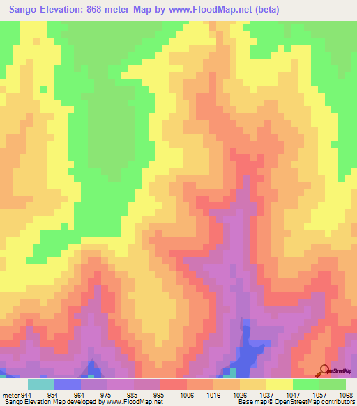 Sango,Angola Elevation Map