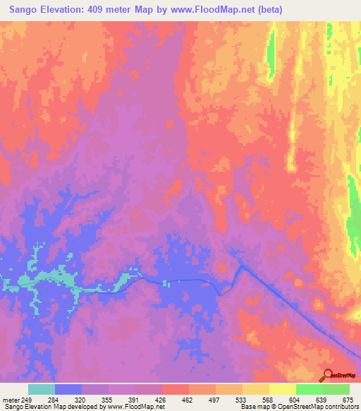 Sango,Angola Elevation Map