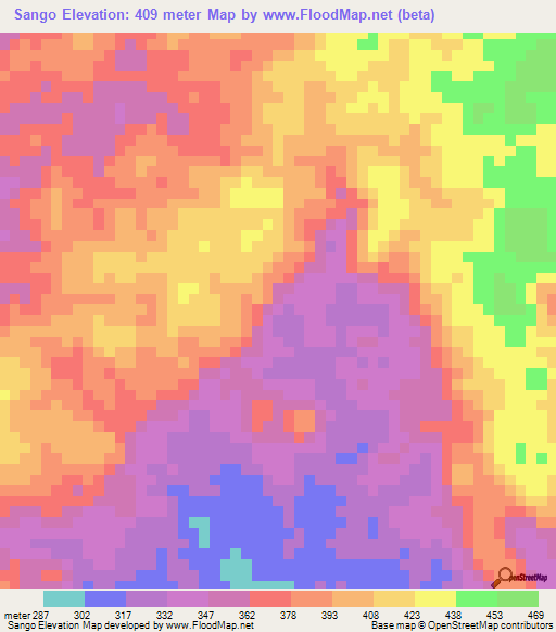 Sango,Angola Elevation Map