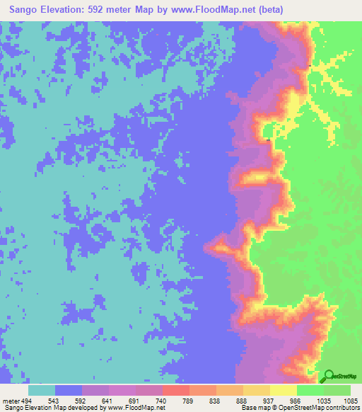 Sango,Angola Elevation Map