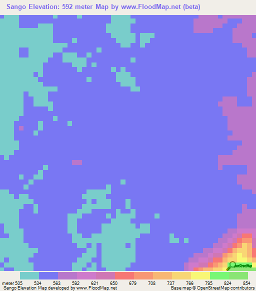 Sango,Angola Elevation Map