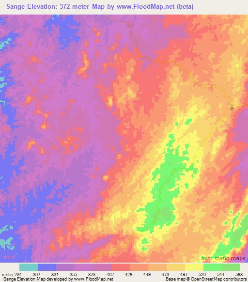 Sange,Angola Elevation Map