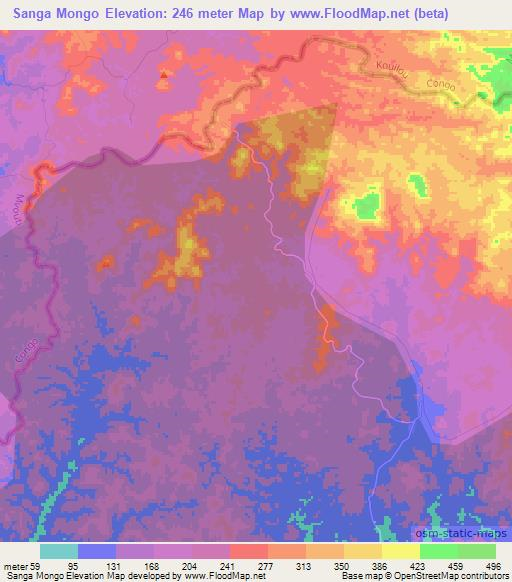 Sanga Mongo,Angola Elevation Map