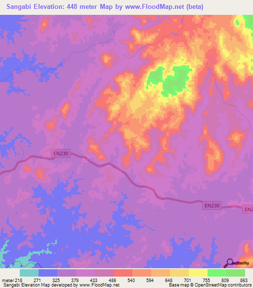 Sangabi,Angola Elevation Map