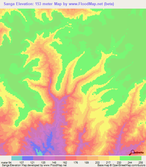 Sanga,Angola Elevation Map