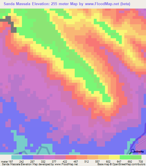 Sanda Massala,Angola Elevation Map