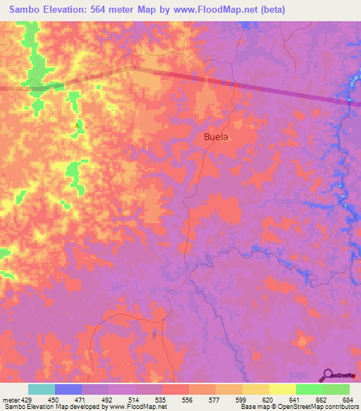 Sambo,Angola Elevation Map