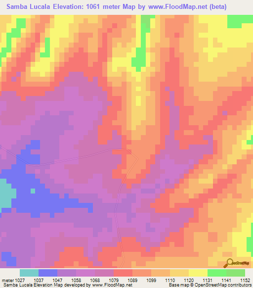 Samba Lucala,Angola Elevation Map