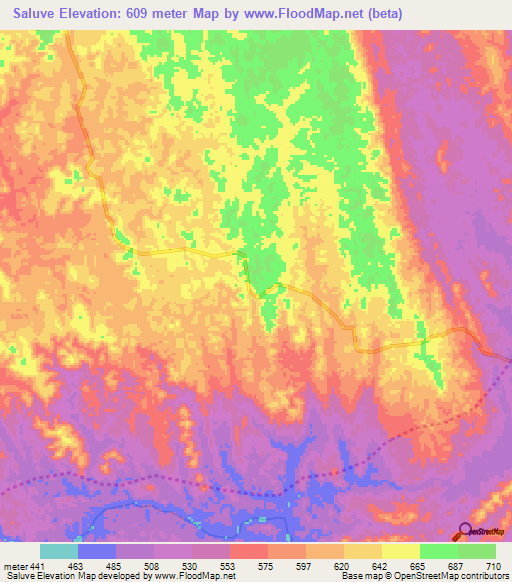 Saluve,Angola Elevation Map