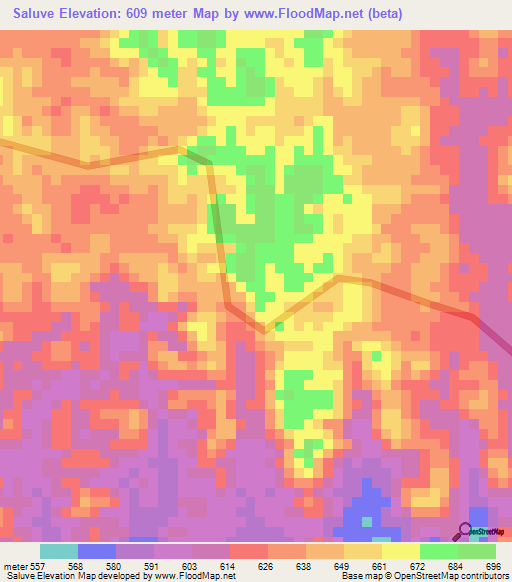 Saluve,Angola Elevation Map