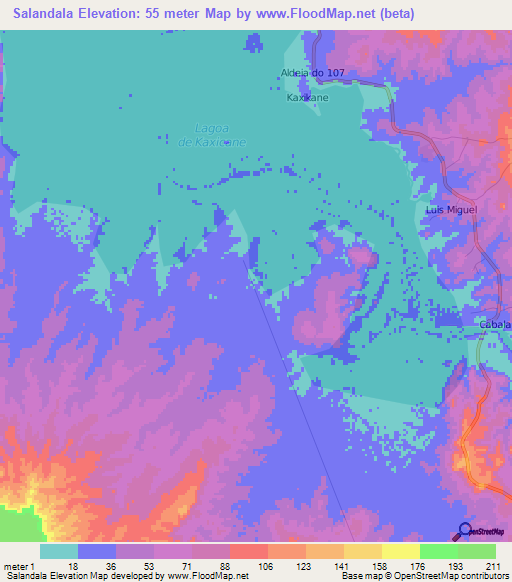Salandala,Angola Elevation Map