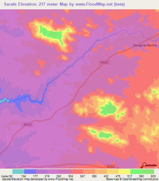 Sacale,Angola Elevation Map
