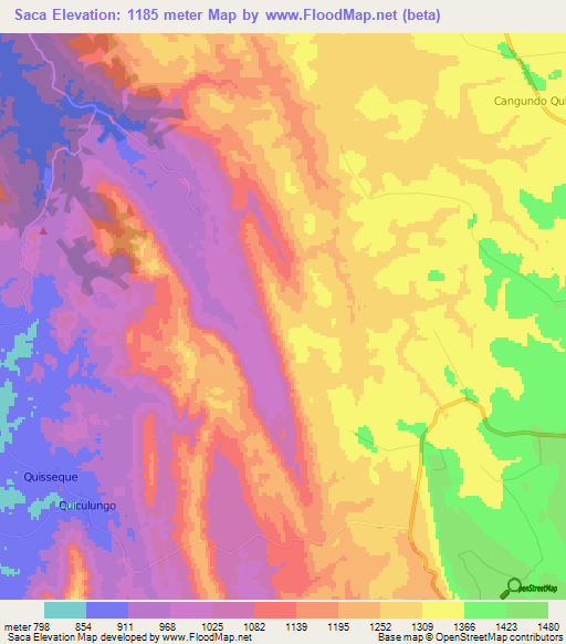 Saca,Angola Elevation Map