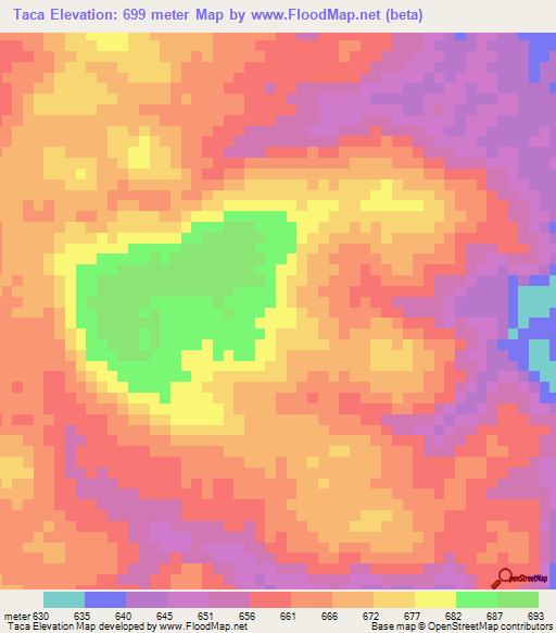 Taca,Angola Elevation Map