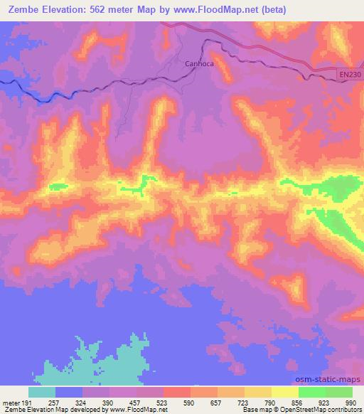 Zembe,Angola Elevation Map