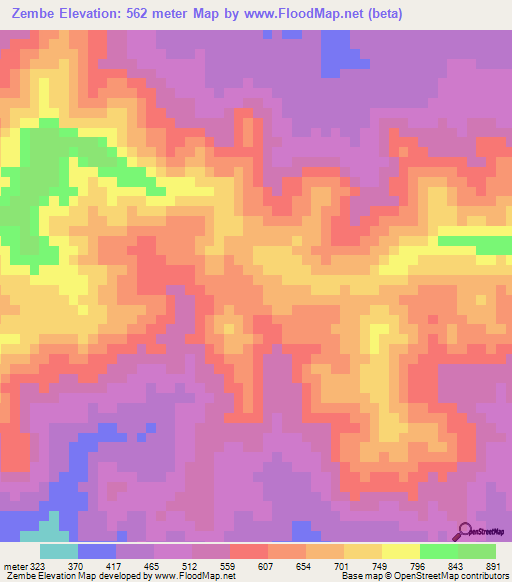Zembe,Angola Elevation Map