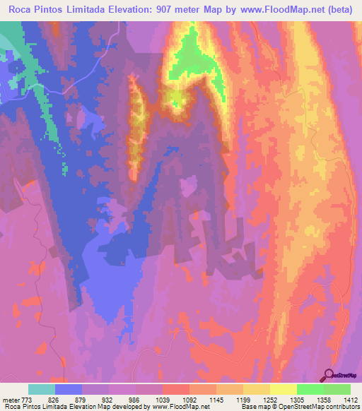 Roca Pintos Limitada,Angola Elevation Map