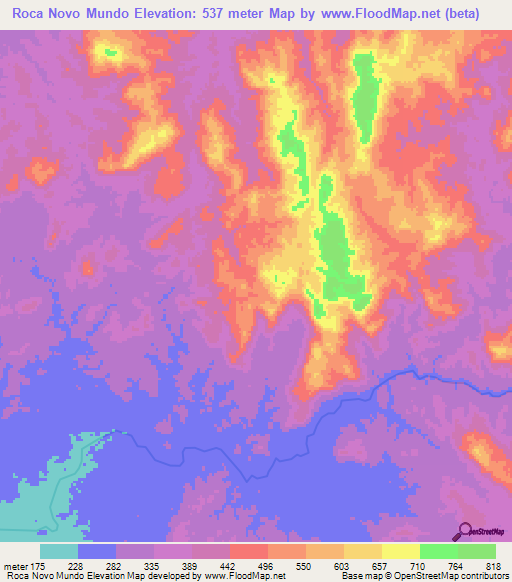 Roca Novo Mundo,Angola Elevation Map