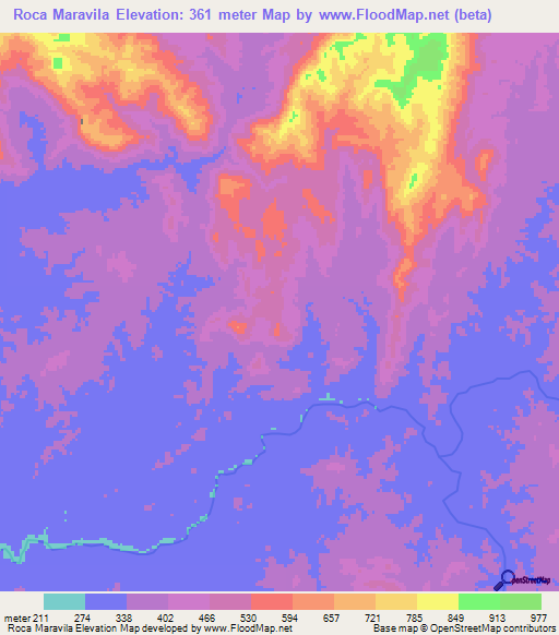 Roca Maravila,Angola Elevation Map
