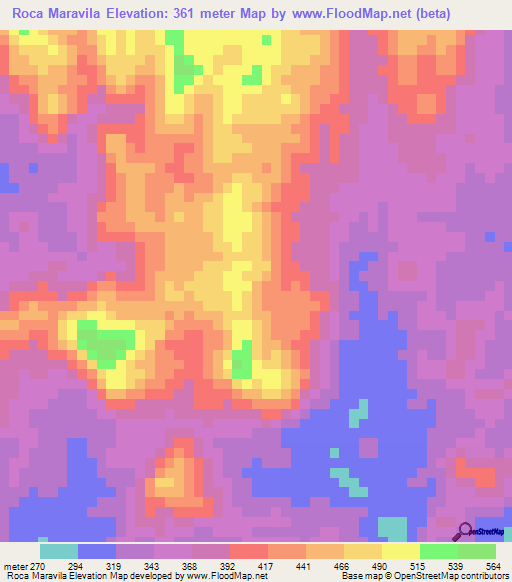 Roca Maravila,Angola Elevation Map